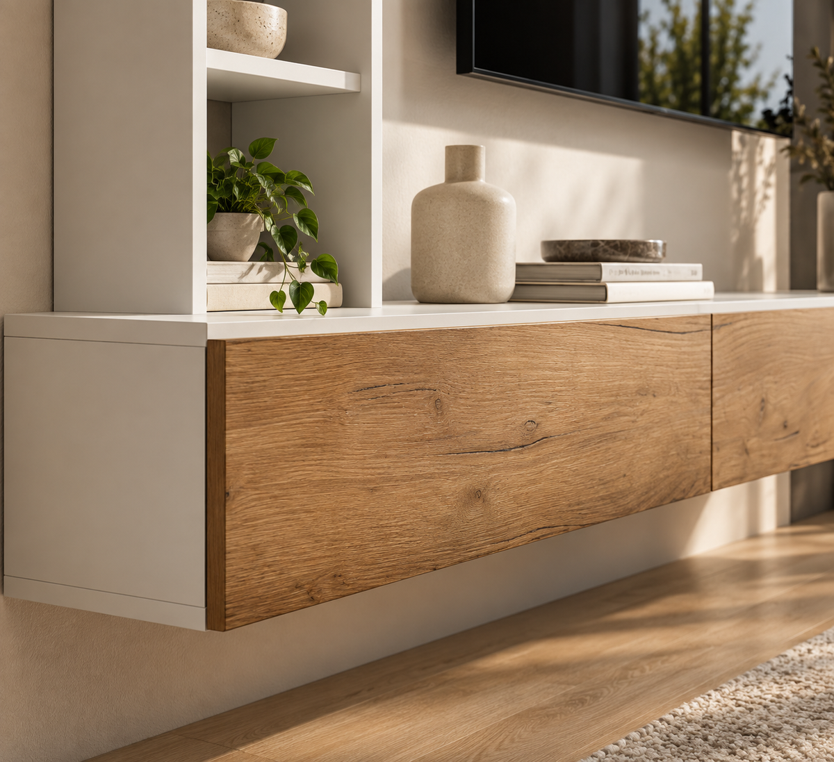 Ensemble Meuble TV suspendu 180cm avec Étagère en L