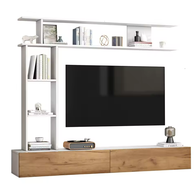 Ensemble Mural TV 180cm avec Étagère en L