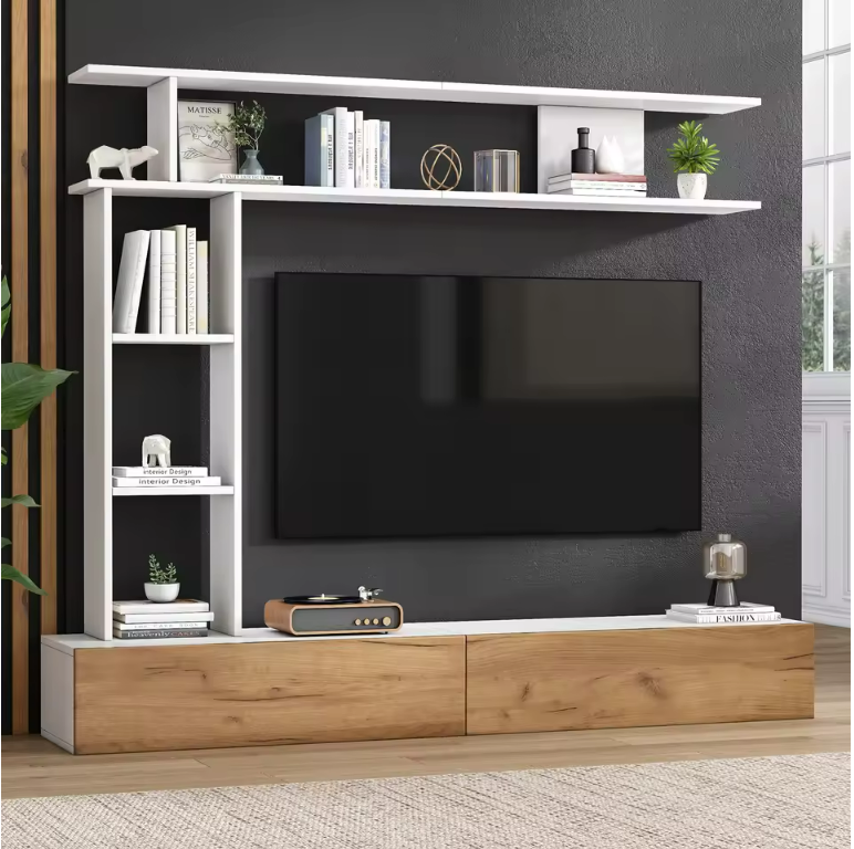 Ensemble Mural TV 180cm avec Étagère en L