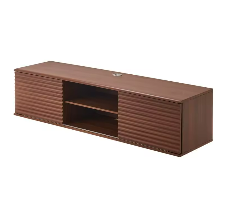 Meuble TV Suspendu 152cm Noyer avec Porte Coulissante