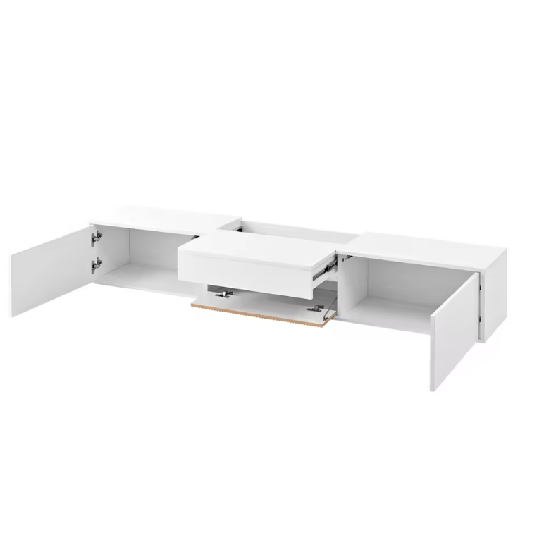 Meuble TV 180cm Blanc avec Étagère Projecteur