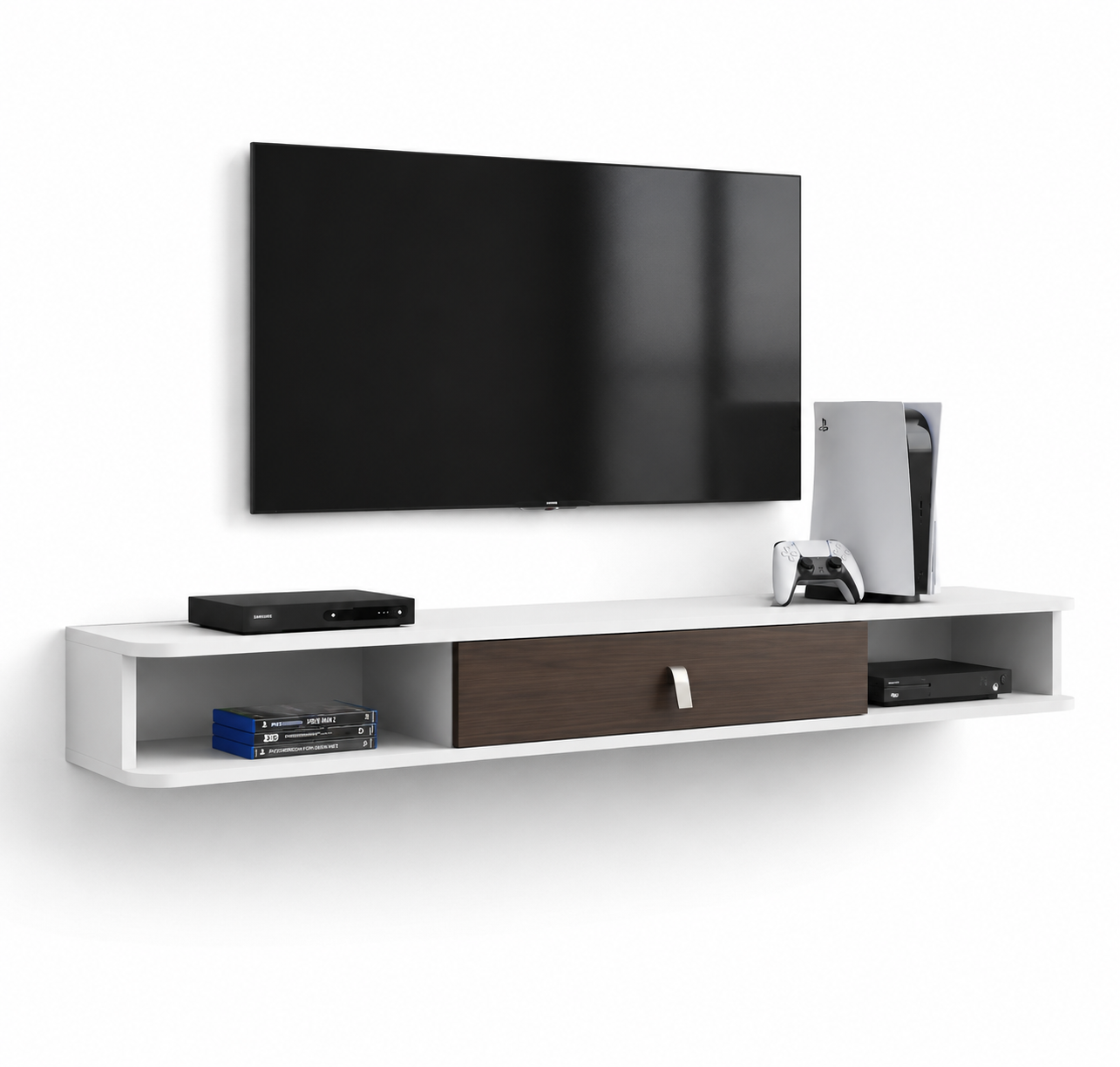 Meuble TV Suspendu 140cm avec Passe-câble et Rangement