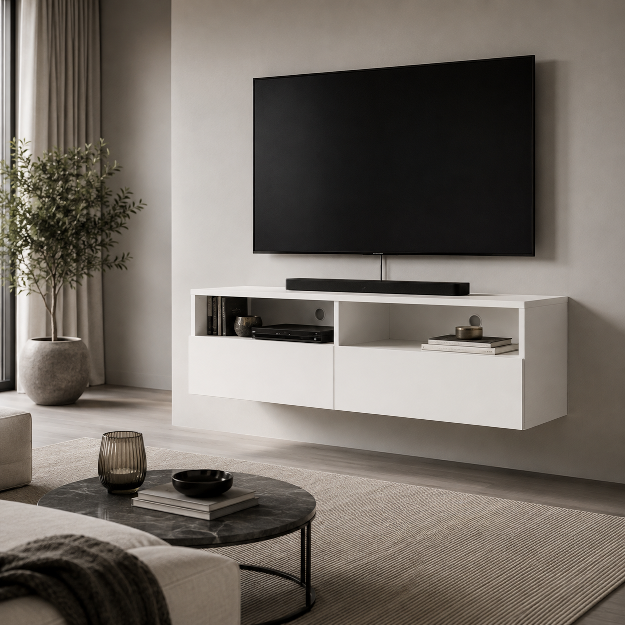 Meuble TV suspendu 100cm blanc