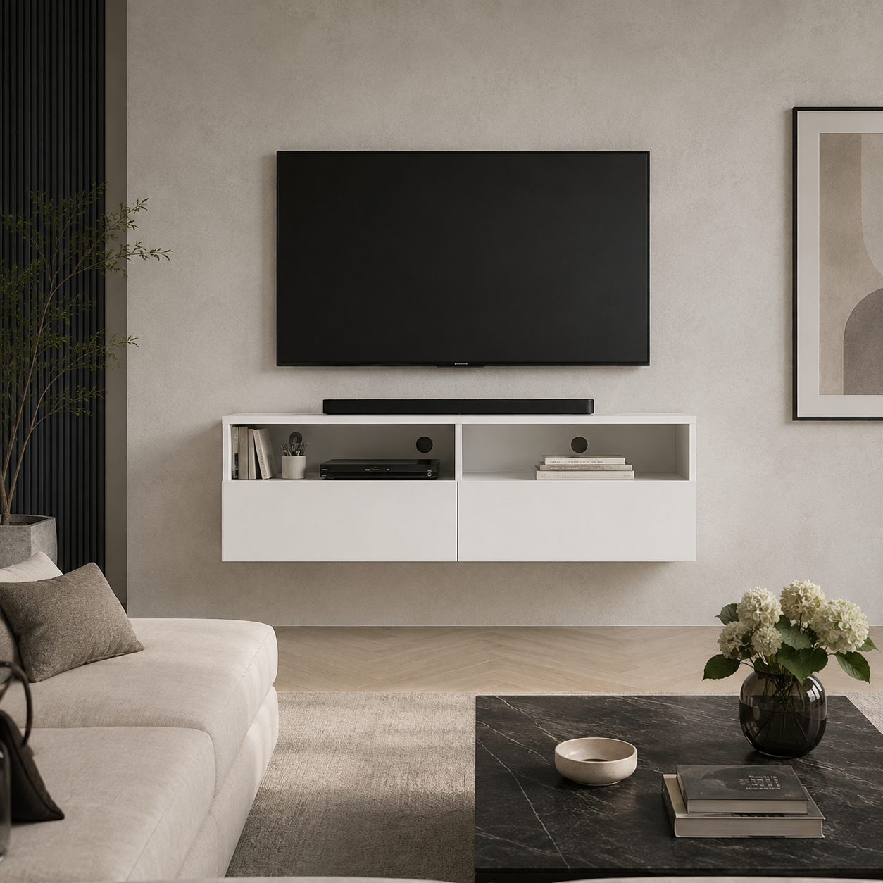 Meuble TV suspendu 100cm blanc