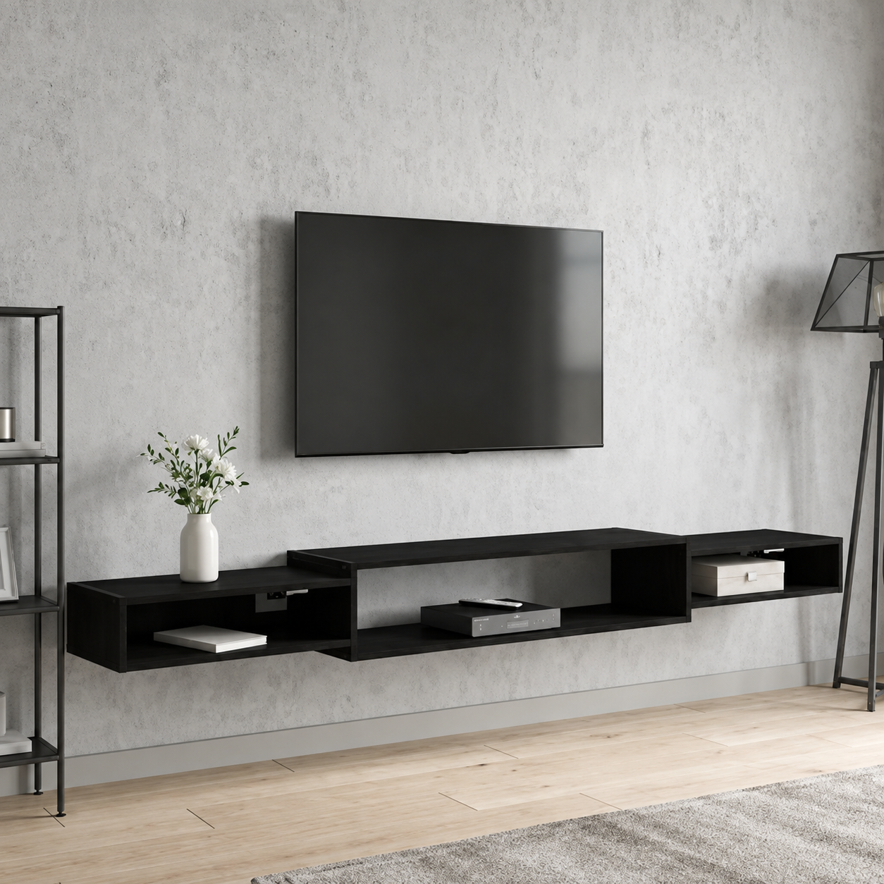 Meuble TV Suspendu Modulaire 3 Compartiments avec Tiroir