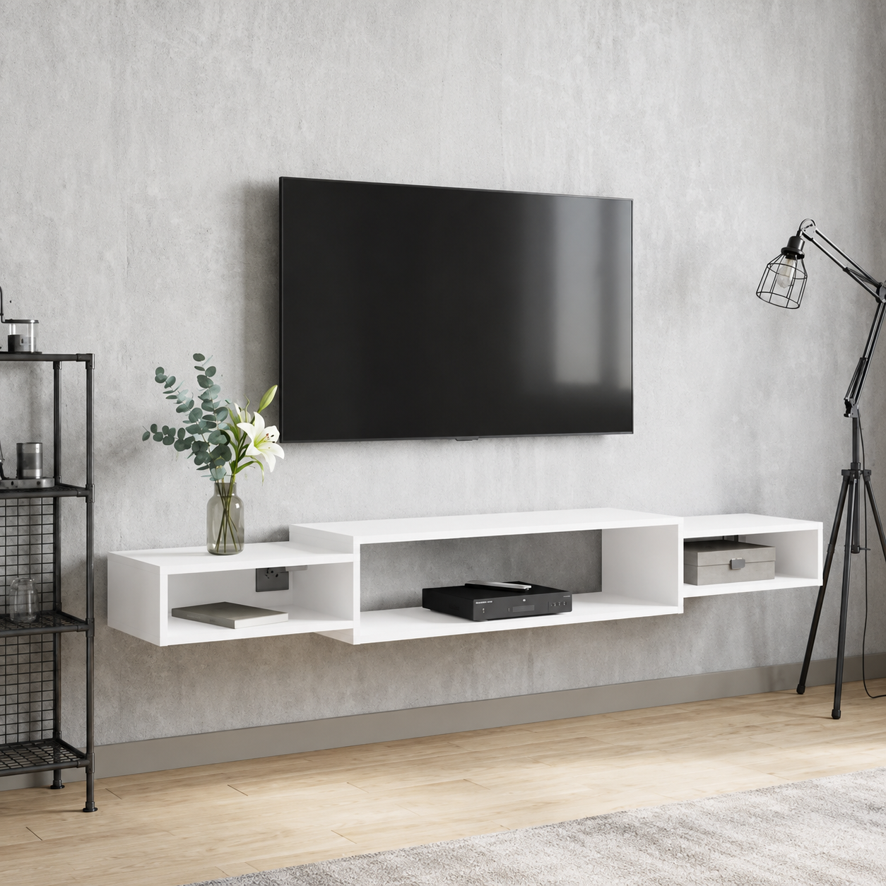 Meuble TV Suspendu Modulaire 3 Compartiments avec Tiroir