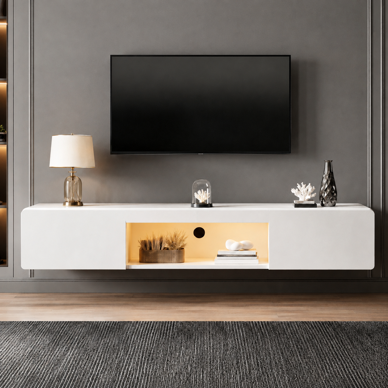 Armoire TV Murale Brillante 160cm avec Éclairage LED