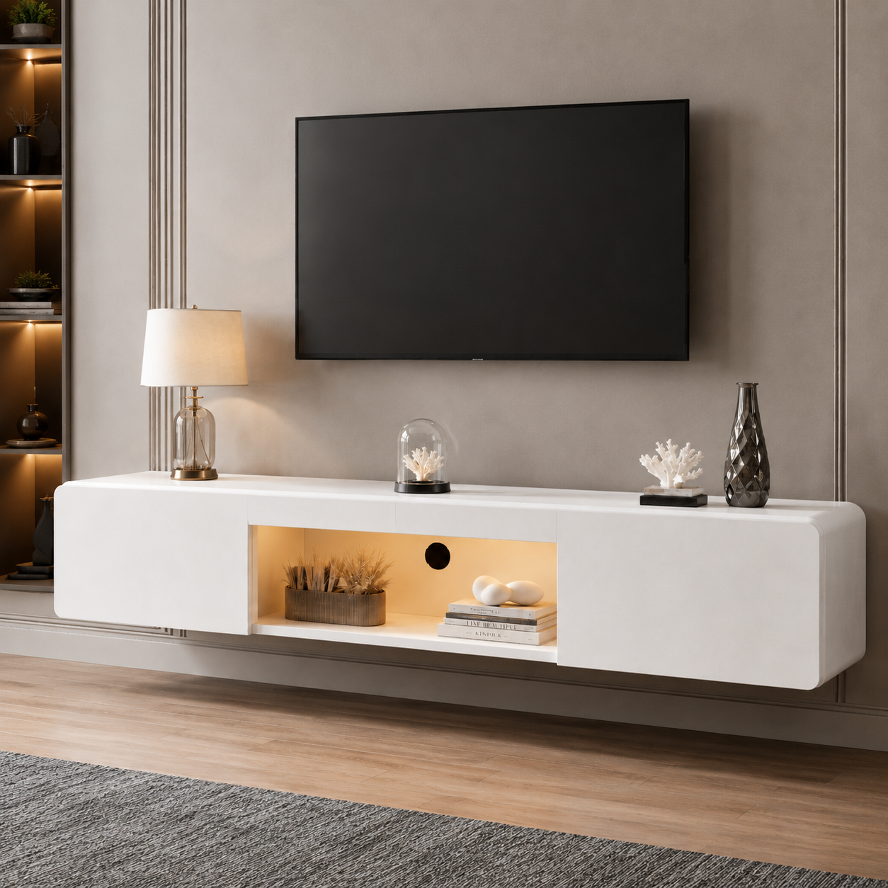 Armoire TV Murale Brillante 160cm avec Éclairage LED