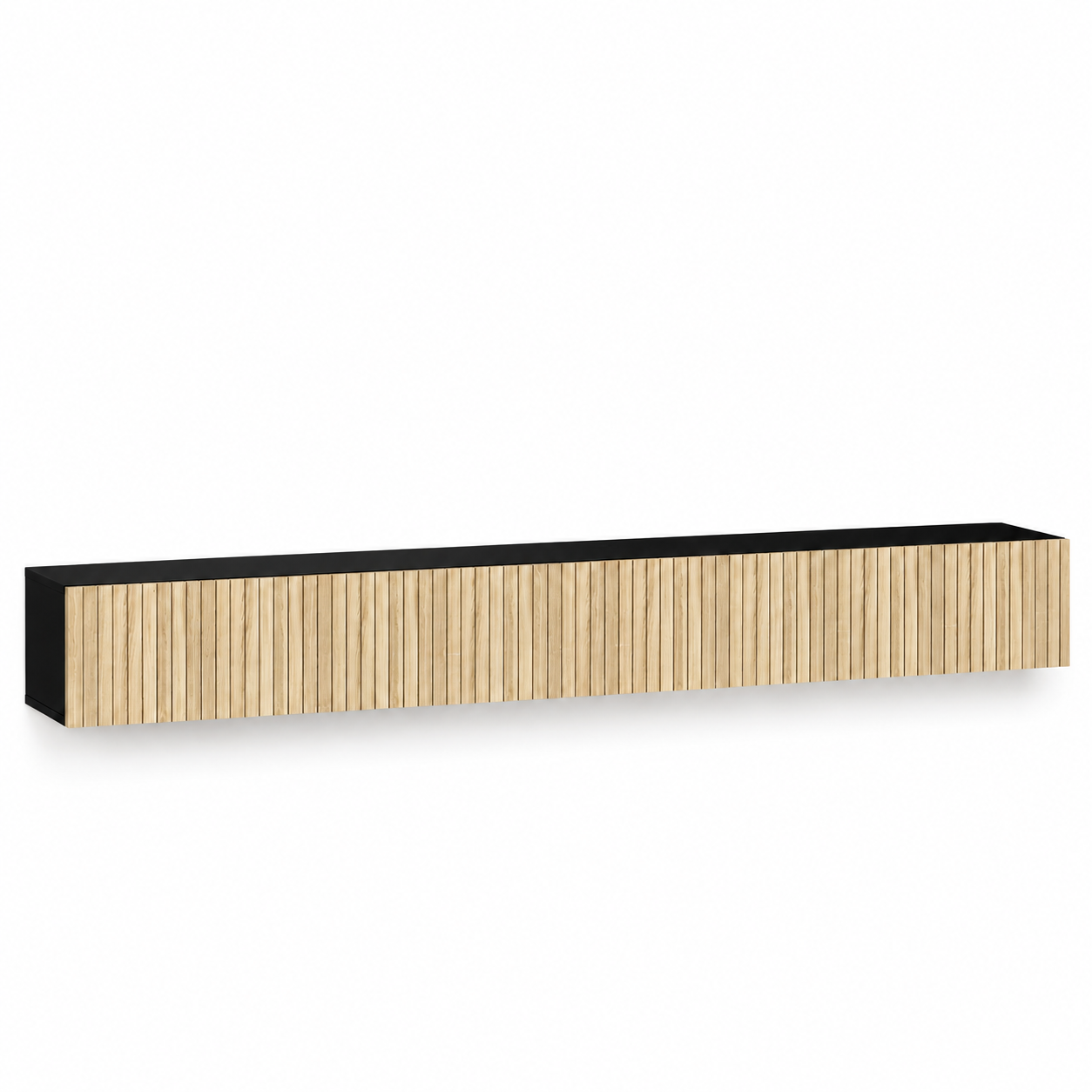 Meuble TV Suspendu 140cm Bois Naturel et Noir