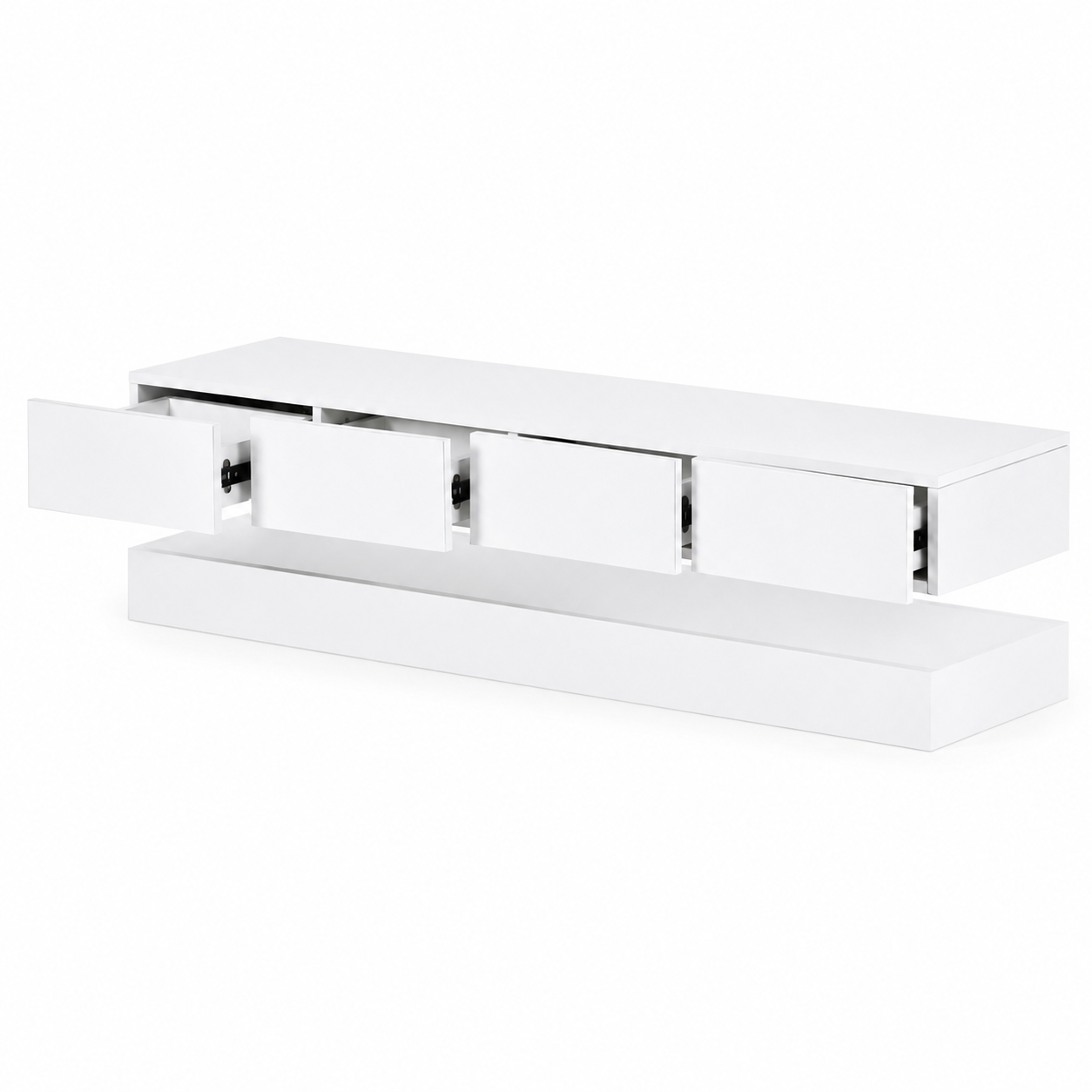 Meuble TV Suspendu 130cm Blanc Brillant avec Tiroirs