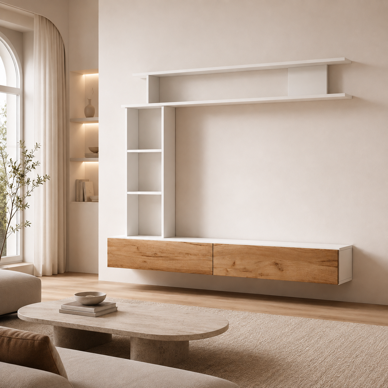 Ensemble Meuble TV suspendu 180cm avec Étagère en L