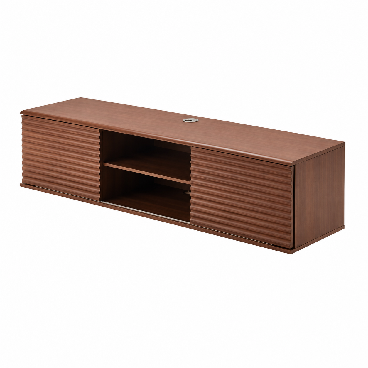 Meuble TV Suspendu 152cm Noyer avec Porte Coulissante