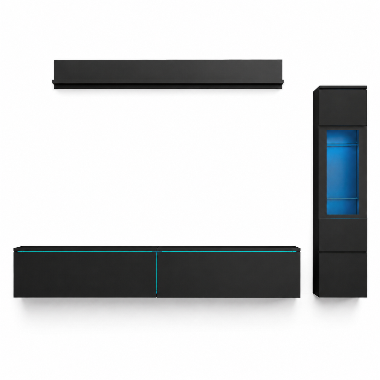 Ensemble Mural TV 3 Pièces Noir avec Éclairage LED