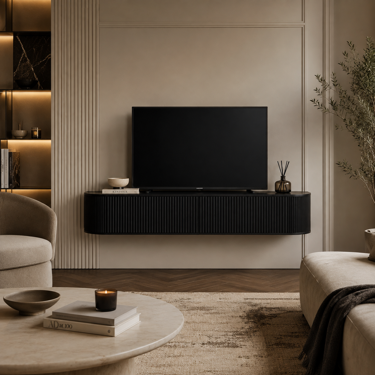 Meuble TV Suspendu 180cm Hauteur Réglable