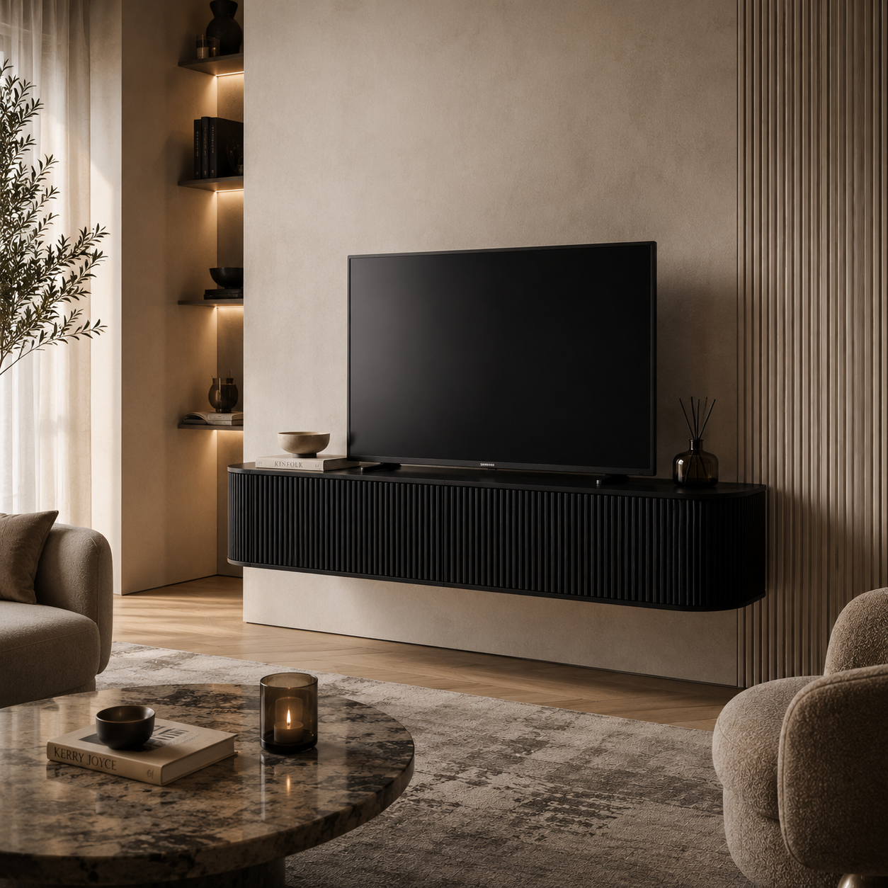 Meuble TV Suspendu 180cm Hauteur Réglable