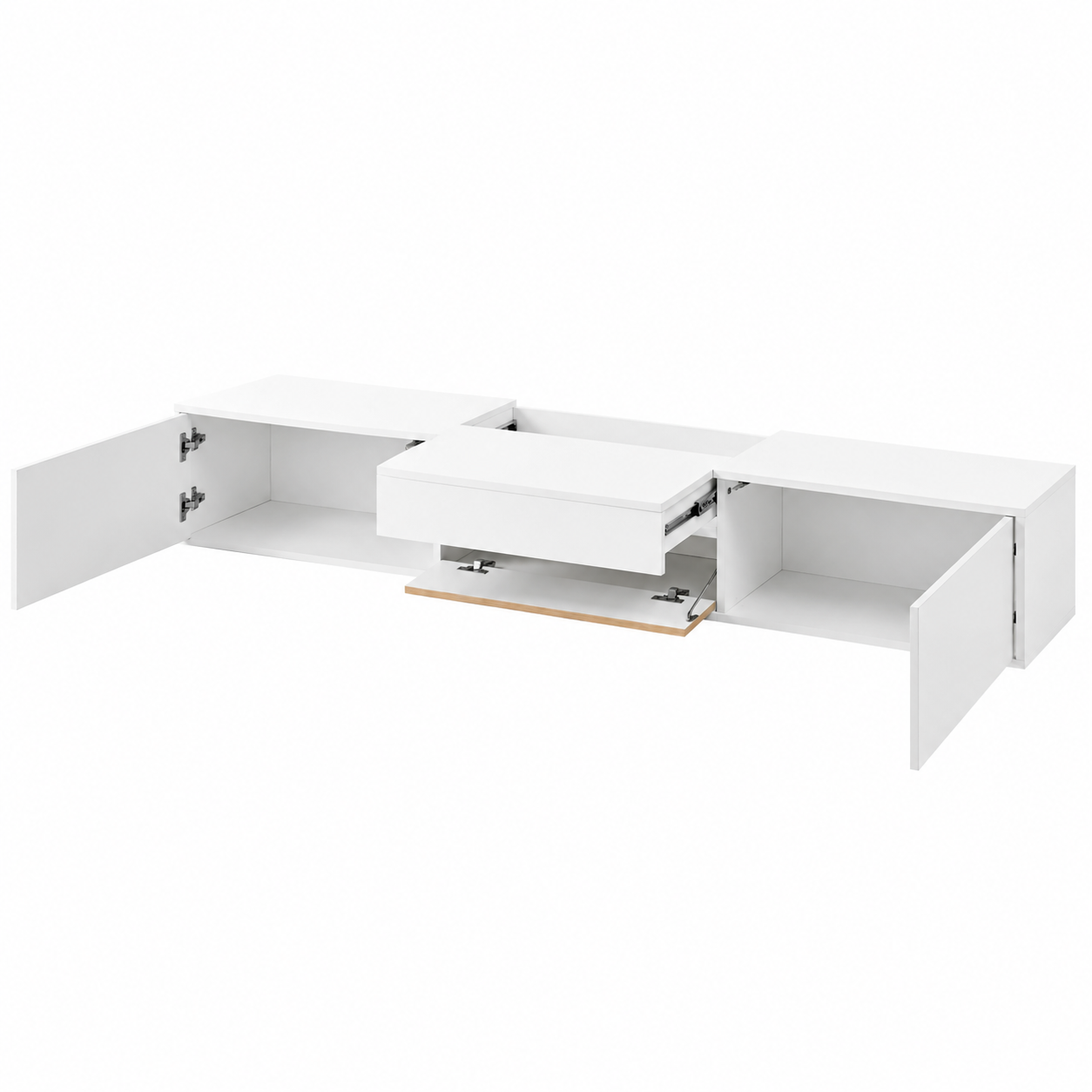 Meuble TV 180cm Blanc avec Étagère Projecteur