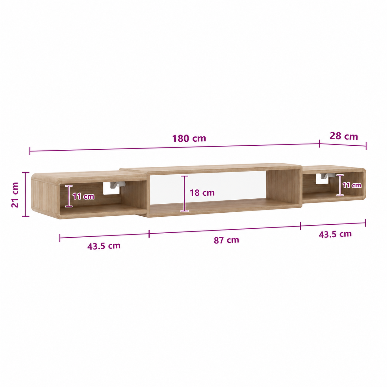 Meuble TV Suspendu 180cm 3 Compartiments