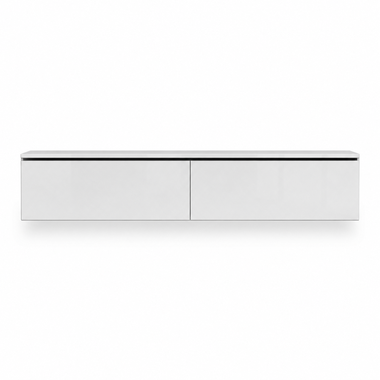 Meuble TV Suspendu 160 cm Blanc Brillant avec Rangements Fermés