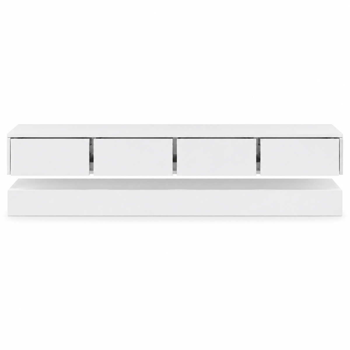 Meuble TV Suspendu 130cm Blanc à LED avec Tiroirs