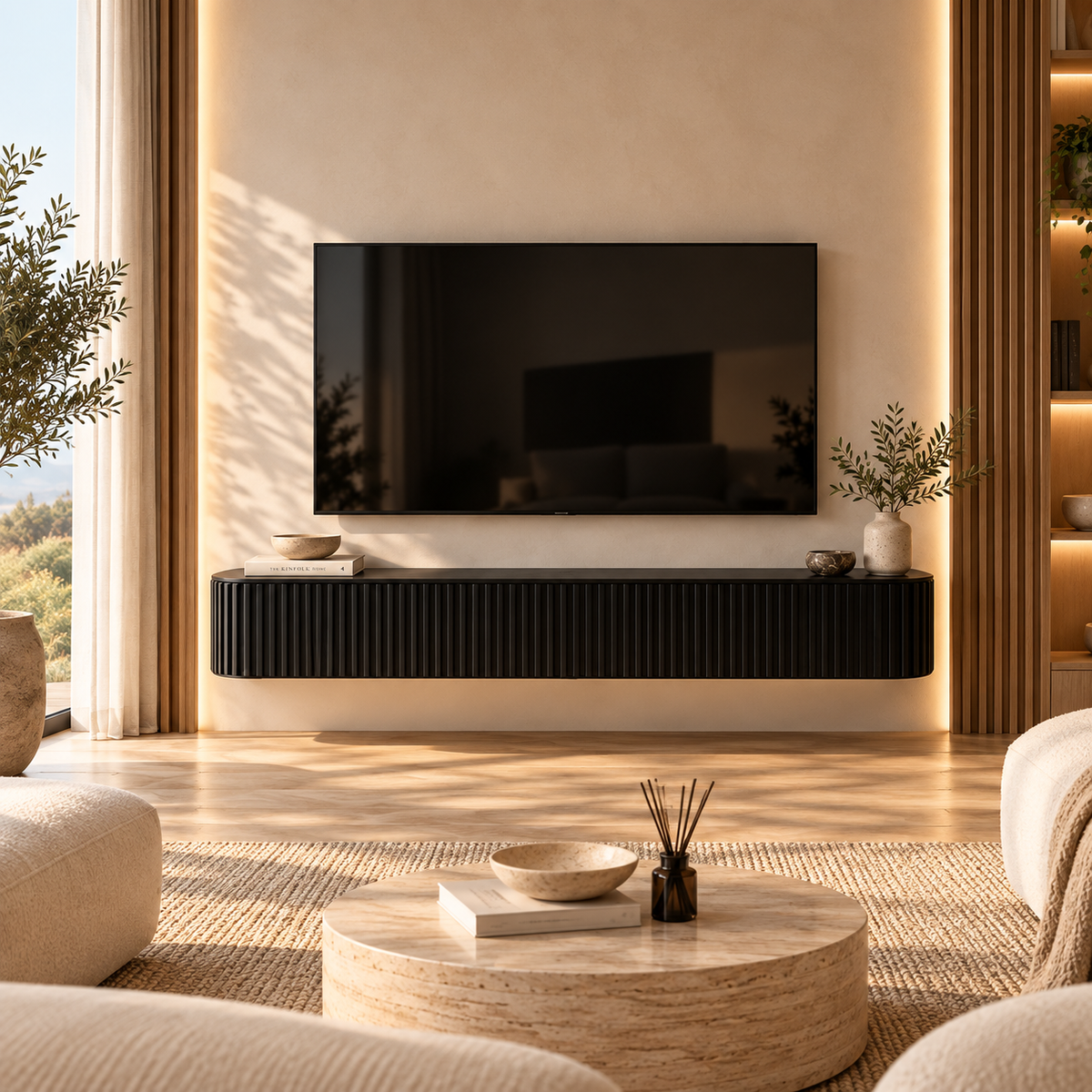 Meuble TV Suspendu 180cm noir